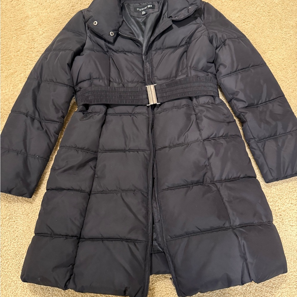 Forever 21 Belted Black Puffer Coat